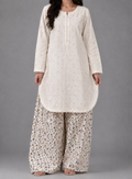 2 Pc plain Shirt & Printed Farshi Cord Set