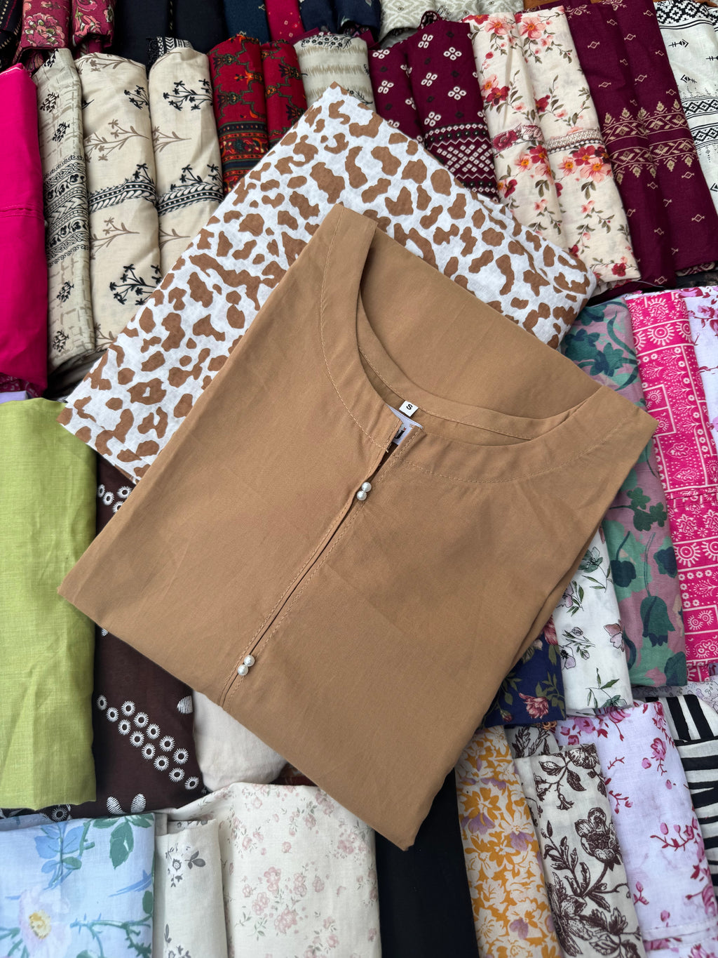 2 Pc plain Shirt & Printed Farshi Cord Set
