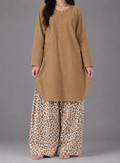 2 Pc plain Shirt & Printed Farshi Cord Set
